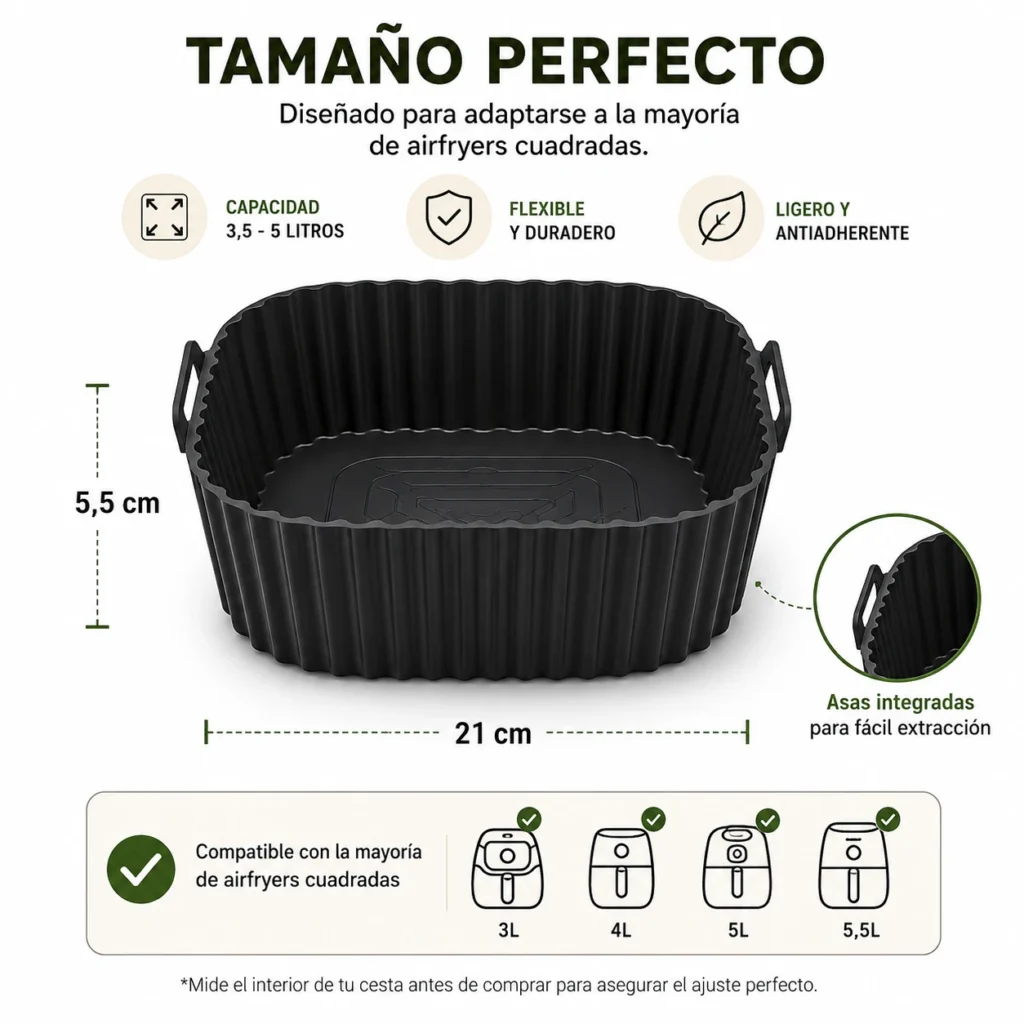 Dimensiones y centímetros de los protectores de silicona universales para cestas de freidoras de aire