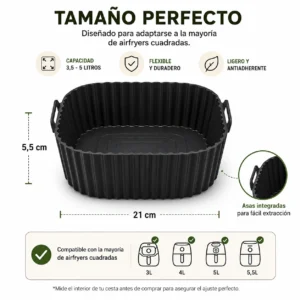 Dimensiones y centímetros de los protectores de silicona universales para cestas de freidoras de aire